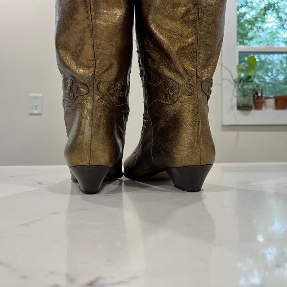 VTG LENNI Leather Low-Heel Western Boot Golden Color with Cut-Out Design 6.5 B - Picture 6 of 13